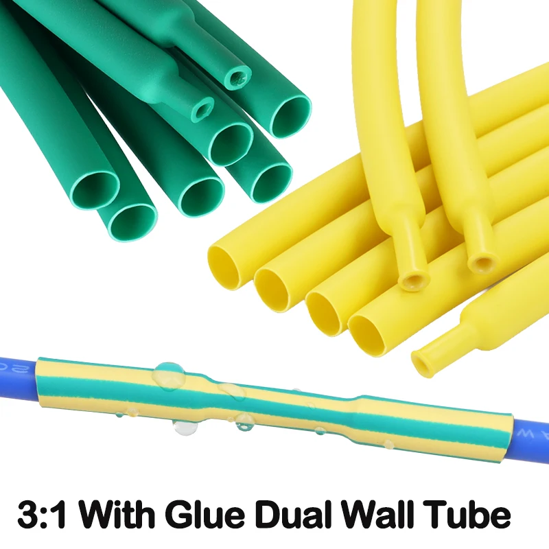 Yellow Green 3:1 with Glue Shrinkable Tube 1.6mm ~ 39mm Dual Wall Adhesive Lined Polyolefin Insulated Protect Wire Wrap Sleeving