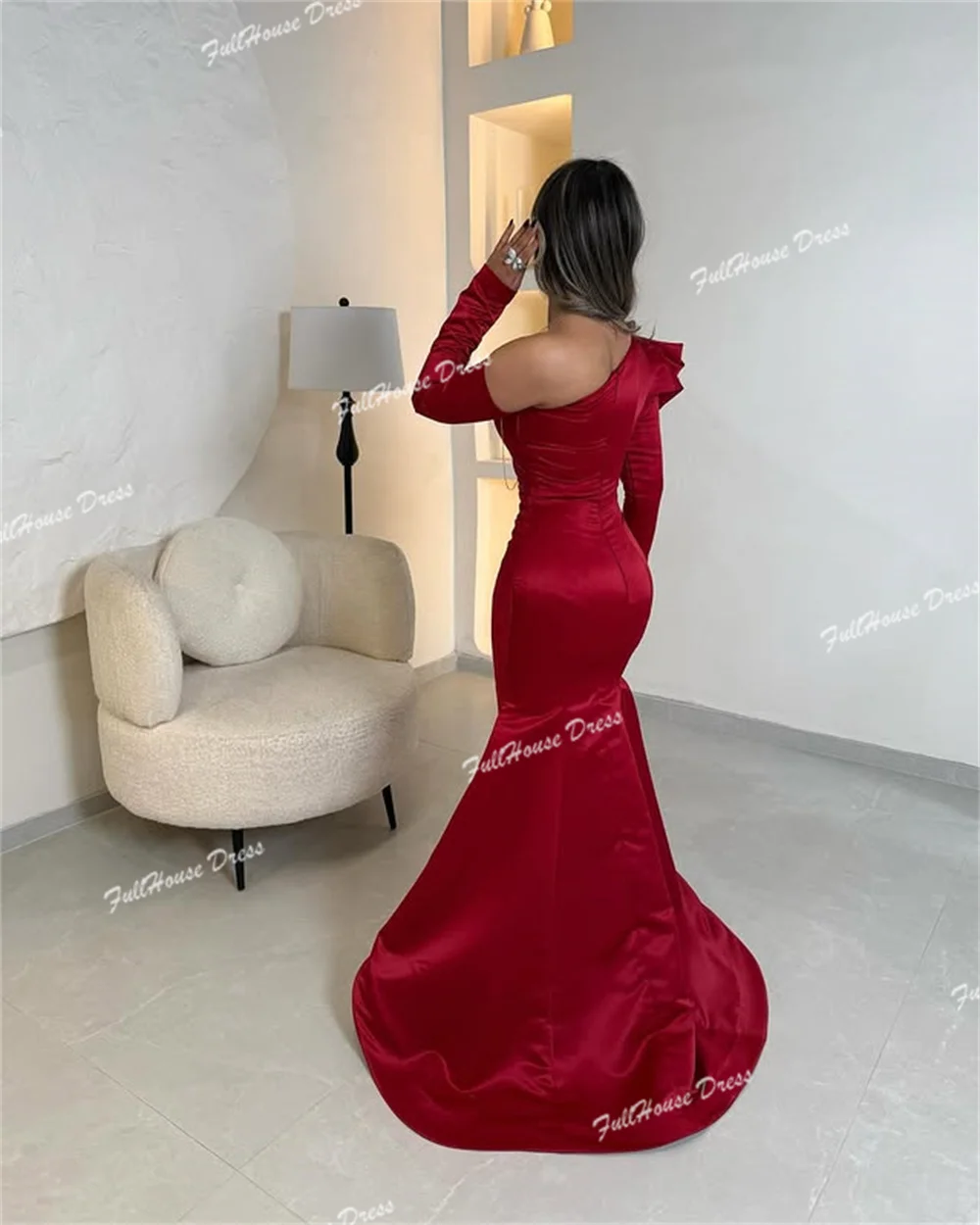 Vestido de noche liso de un hombro, sencillo, hecho a medida, tubo Sexy hasta el suelo, vestido de fiesta con volantes y tren, vestidos de fiesta