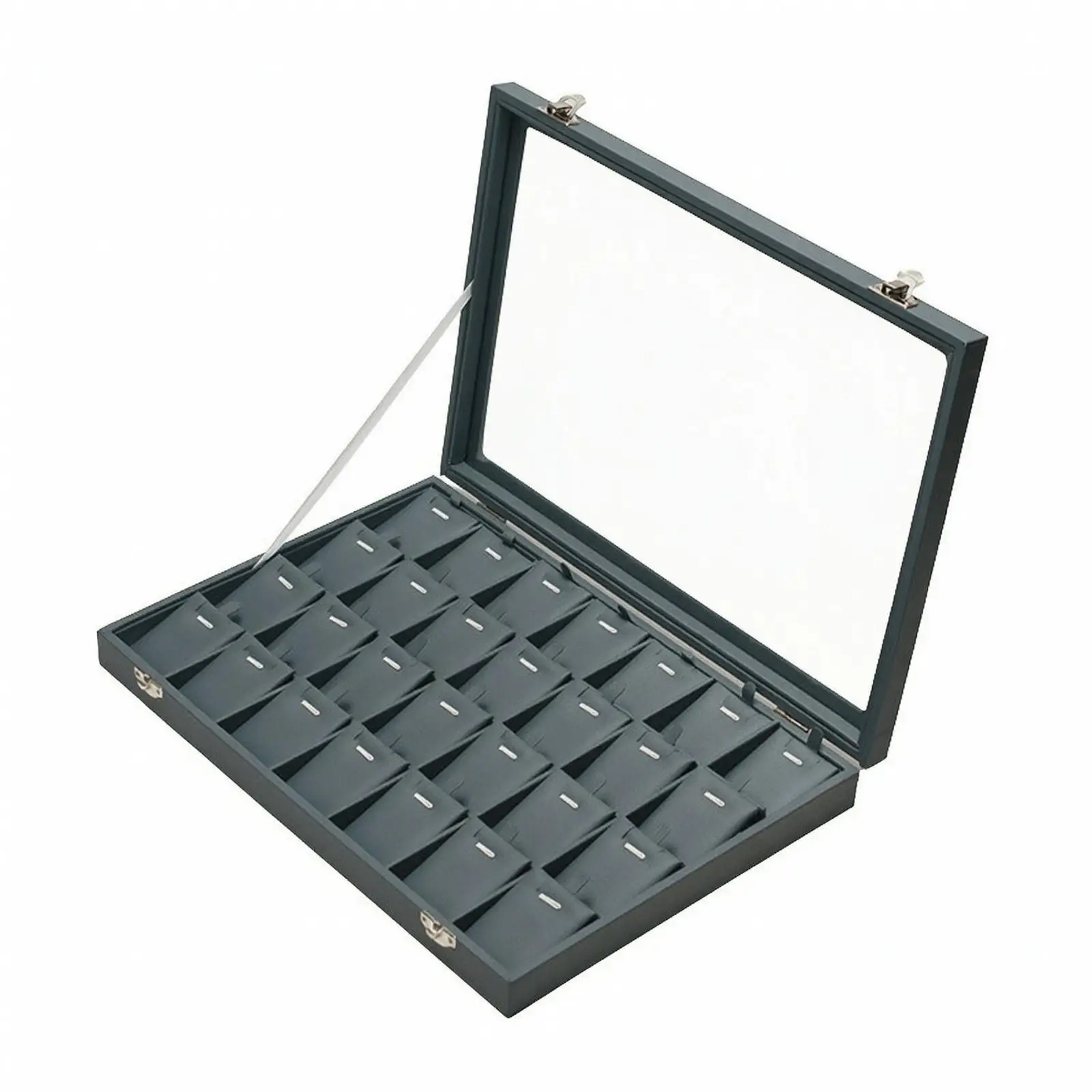 Jewelry Organizer Case with 28 Individual Cushioned Slots and Hinged Transparent Top for Easy Viewing and Access