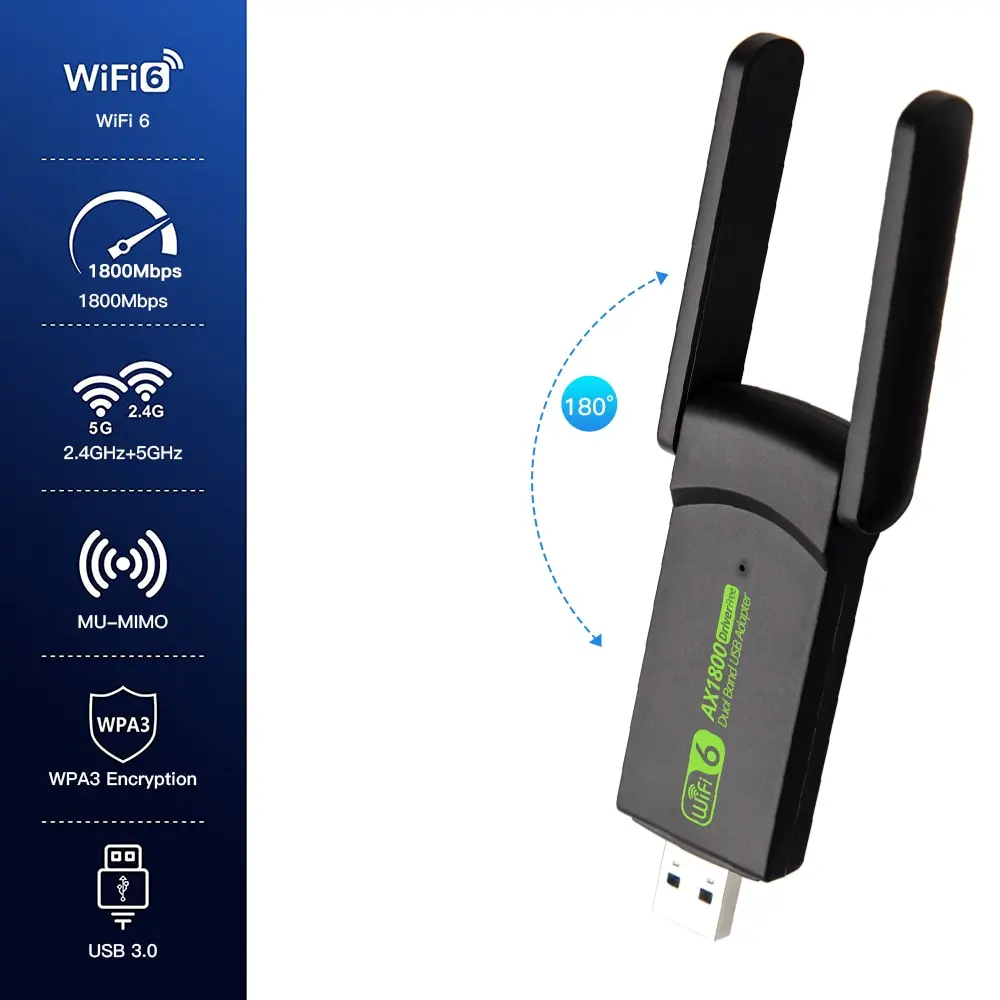 FENVI 1800Mbps WiFi6 USB3.0 Adapter 802.11AX Dual Band 2.4G/5GHz Wireless WiFi Dongle Network Card RTL8832AU Support Win10/11 PC