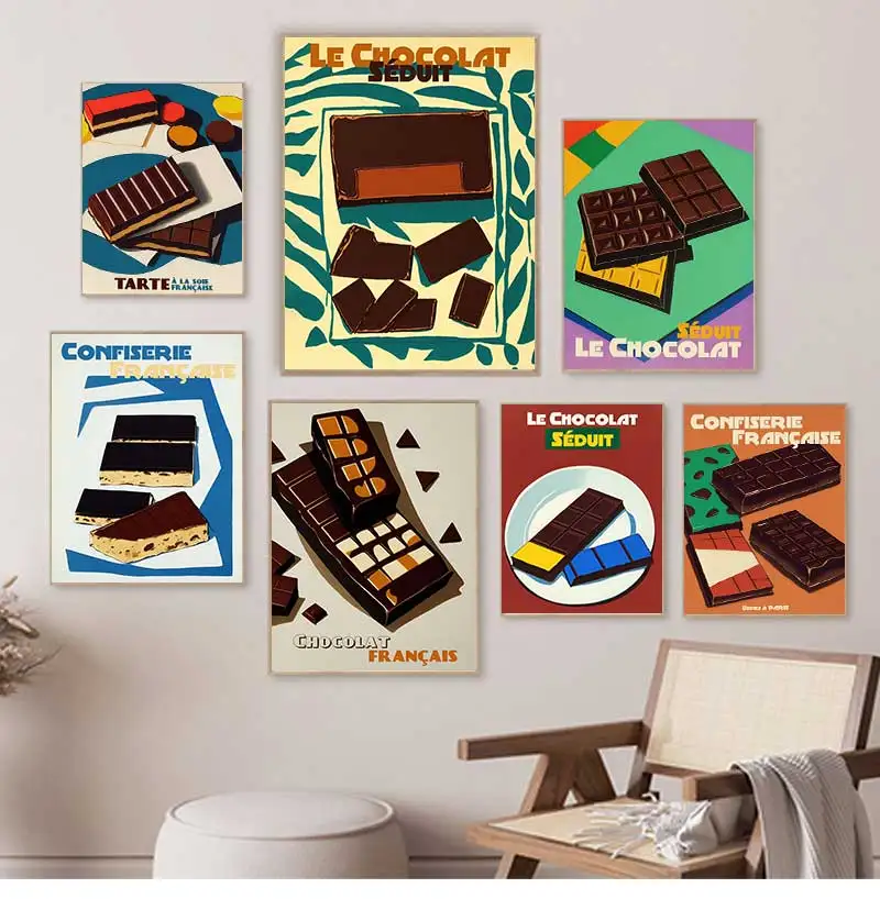 French Sweets Poster Chocolate Delicacy Food Canvas Painting Print Wall Art Picture for Dessert Shop Room Home Decoration