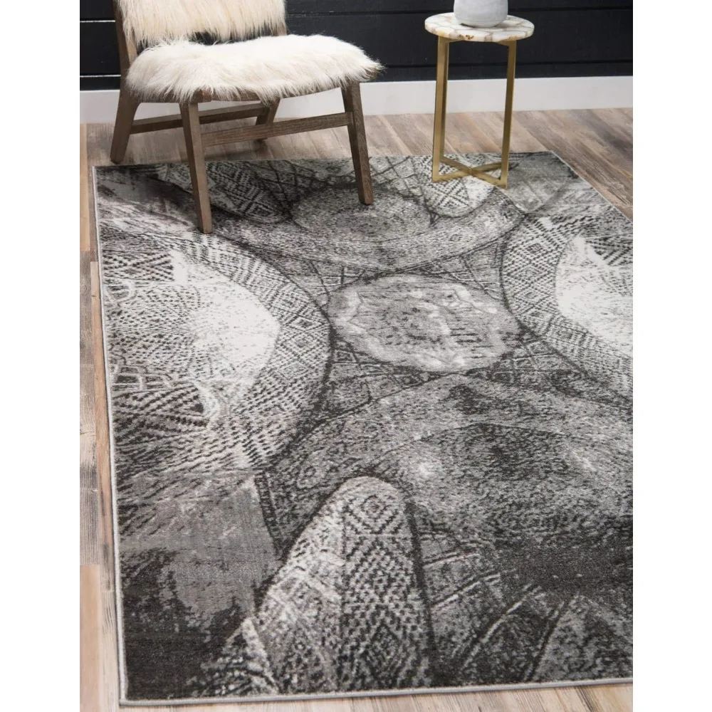 

Sofia Collection Area Rug - Albert (7' 10 x 11' Rectangle, Dark Gray/ Gray)