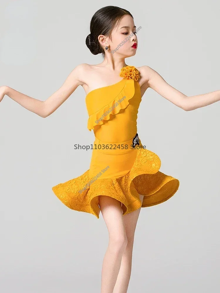 Professional Competition Tango Samba Latin Dance Costume Girls Children Cha Cha Rumba Ballroom Dance Dress Kids Performance Suit