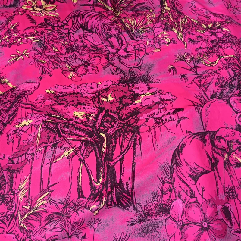 European designer new satin polyester digital printed fabric jungle style highly customized printed fabric for dresses