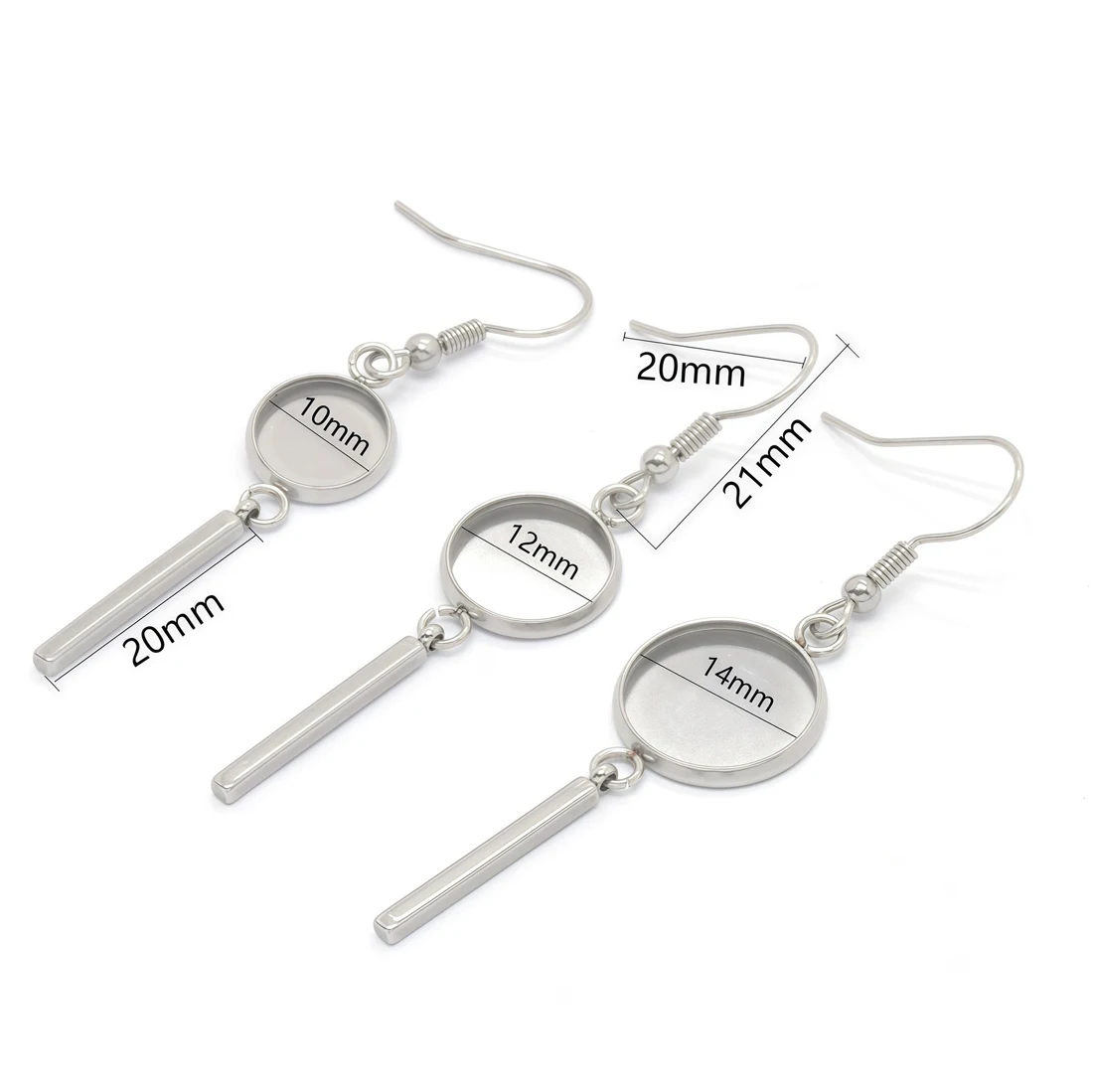 DIY Round Cabochon Bezel Dangle Earrings Stainless Steel Anti Tarnish Blank Bar Drop Fish Hook Earring Jewelry Making Supplies