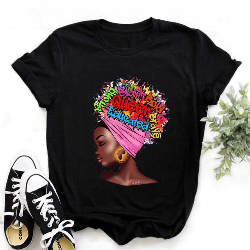 Watercolor She Got Mad Hustle And A Dope Soul Tshirt Femme Print Graphic Tees Women Melanin Black Girl Magic T-Shirt Streetwear