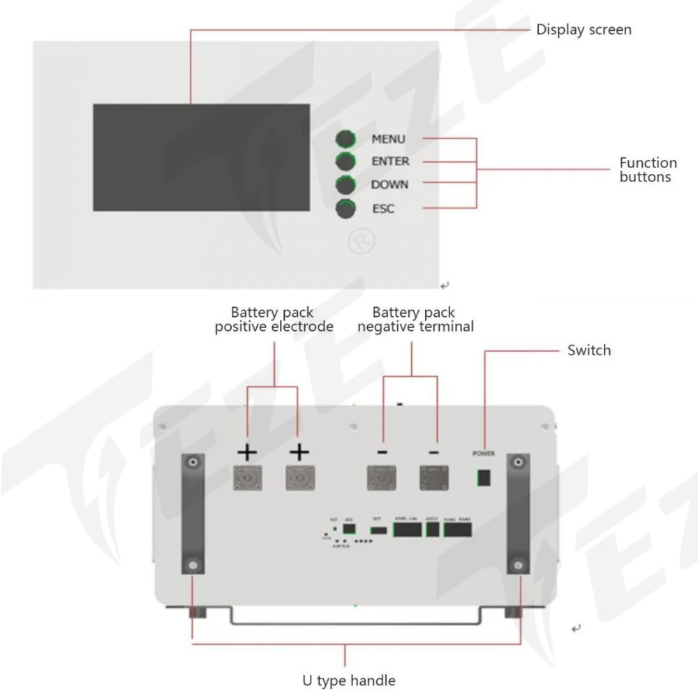 TEZE 48/51.2V 100AH Rechargeable Battery LiFePO4 5KWH Powerwall Built-in BMS CAN/RS485 Energy Storage 6000 Cycles PC Monitor