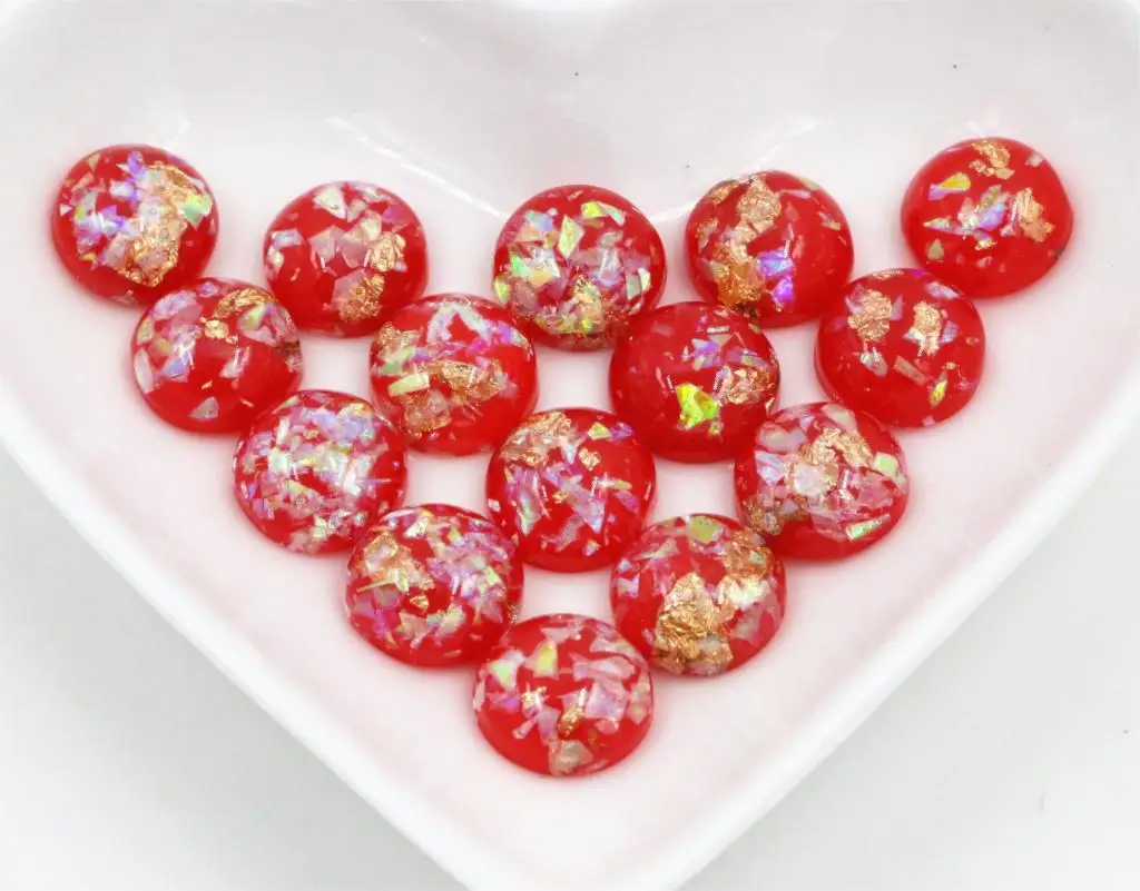 New Fashion 40pcs 8mm 10mm 12mm Red Colors Built-in metal foil Flat back Resin Cabochons Cameo