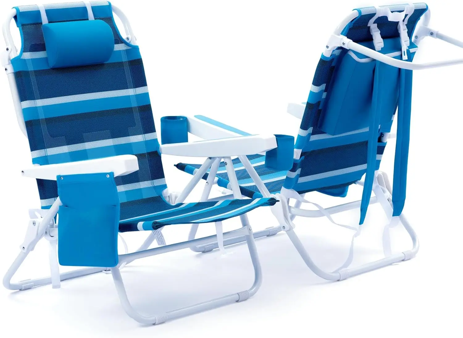 

Beach Chair 2 Pack, 5 Positions Textilene Folding Reclining Beach Chair with Backpack Straps, Cooler Bag & Cup Holder for Outdoo