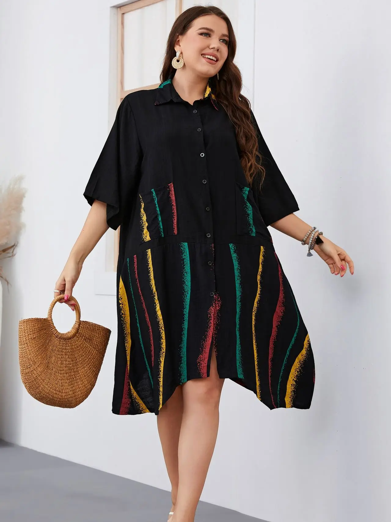 

Свободная повседневная женская юбка-миди большого размера с неровным подолом, однотонная футболка-миди, однотонная летняя футболка из ацетатного волокна