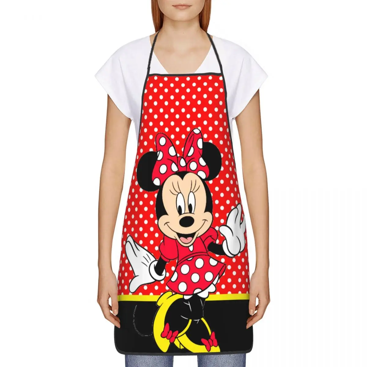 Custom Unisex Minnie Mouse Polkadot Anime Kitchen Chef Cooking Baking Apron Women Men Tablier Cuisine for Gardening