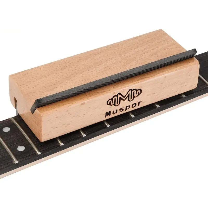 Muspor Guitar Fret End Dressing File, Olive Wood Handle 35/90 Degree Luthier Tool for Guitar Bass Fret Rounding