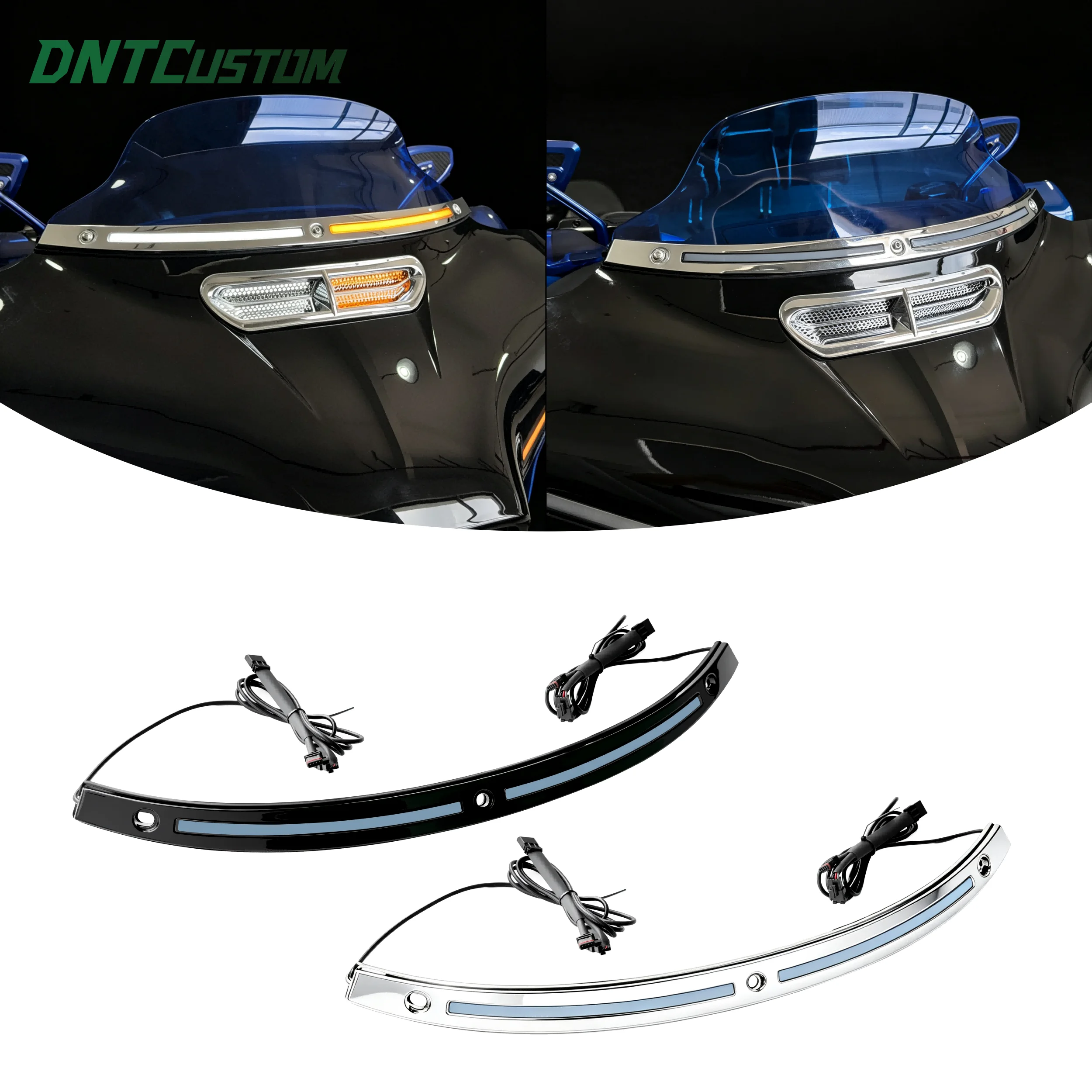 DNTCUSTOM Windshield LED Running Light Bar Sequential Amber Turn Signal White DRL for Harley Touring SG Ultra Limited 2014-2023