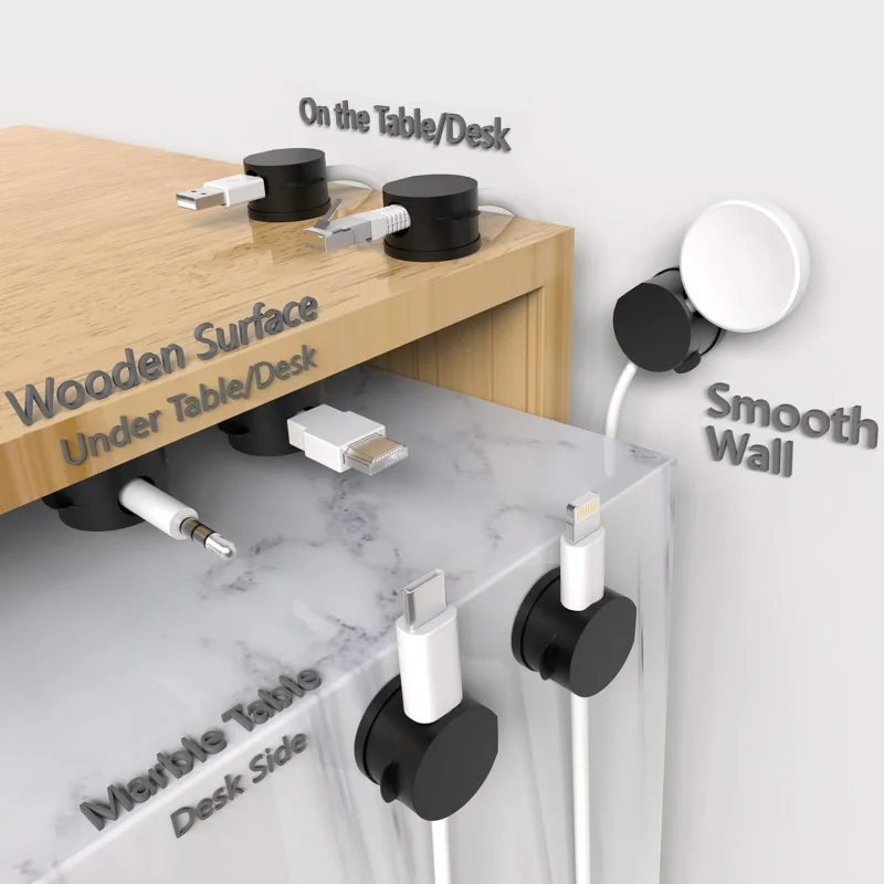 Magnetische clips Snoerorganizer 10 360 °   Zelfklevende telefoonsnoerhouder Bureau, nachtkastje, auto, thuis, kantoor