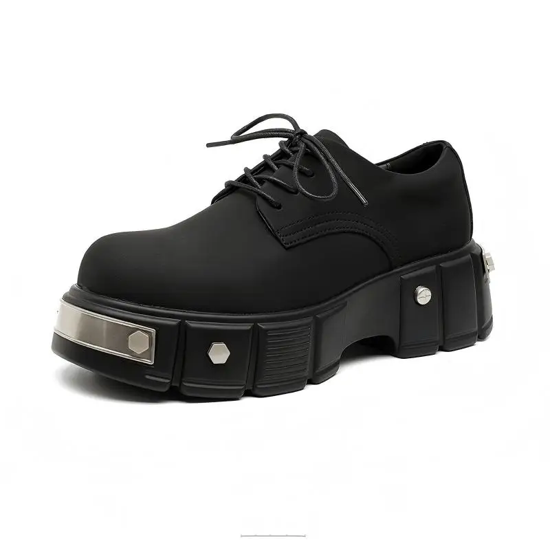 Spring  Autumn Men Shoes Heavy Industry Metal Thick Bottom Anti Slip Personalized Handsome Fashion Derby Shoes