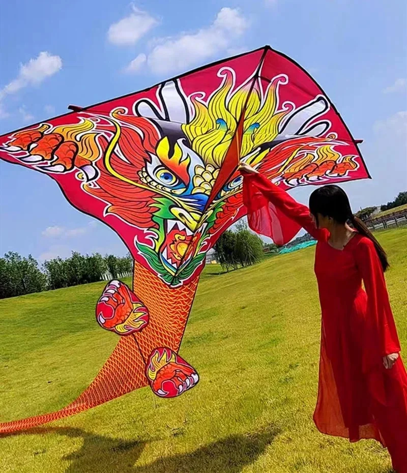Envío Gratis, pipa de dragón chino de 100m, línea de mango volador, pipa para adultos, pipa grande, pipas voladoras coloridas, juguetes programables, manga de viento