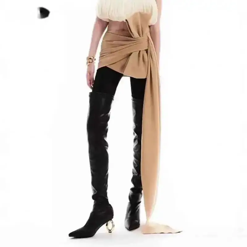 Fashion Khaki Pleated Bow Ribbon Hip Hugging Skirt Women's High Waist Irregular Mini Skirts Spring 2026 New   3USX