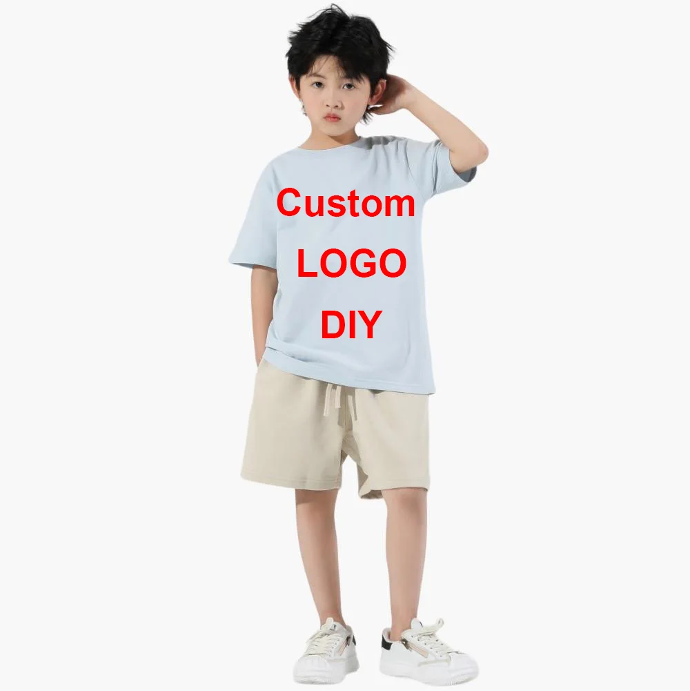 Camiseta de manga corta con logotipo personalizado para niños y niñas, Camiseta clásica de algodón 100% suave de Color sólido de lujo, Color blanco y negro