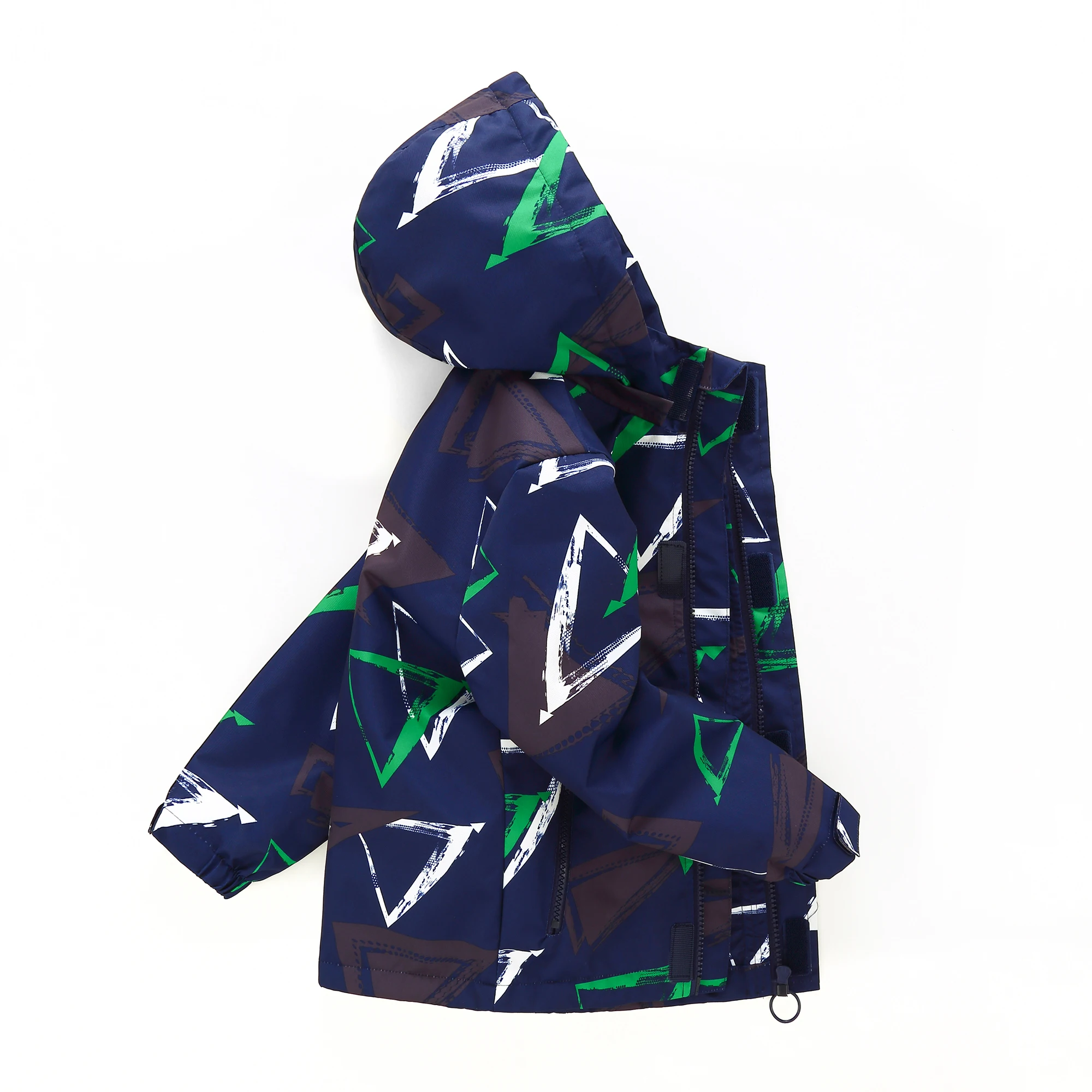 boys Tie Dye Zip-up hooded Jacket With Thin Fleece-lined Night Vision & Reflective Label, Trendy Windbreaker For Spring Fall