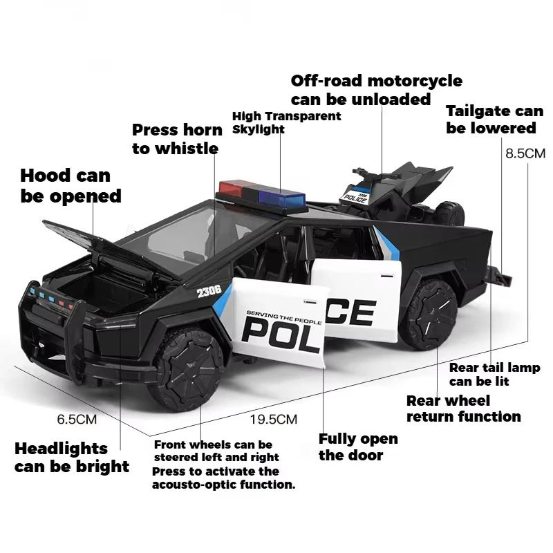 

New 1:24 Model 3 Model Y S Model X Roadster Alloy Car Model Diecast Police Metal Vehicle Car Model Sound and Light Kids Toy Gift
