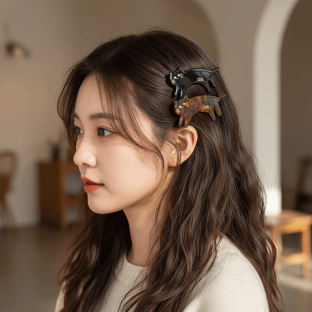 

Cute Kitten Cat Shaped Hair Clip Small Geometry Animals Hairpin Acetic Acid Hair Accessories Cute Side Clip Travel