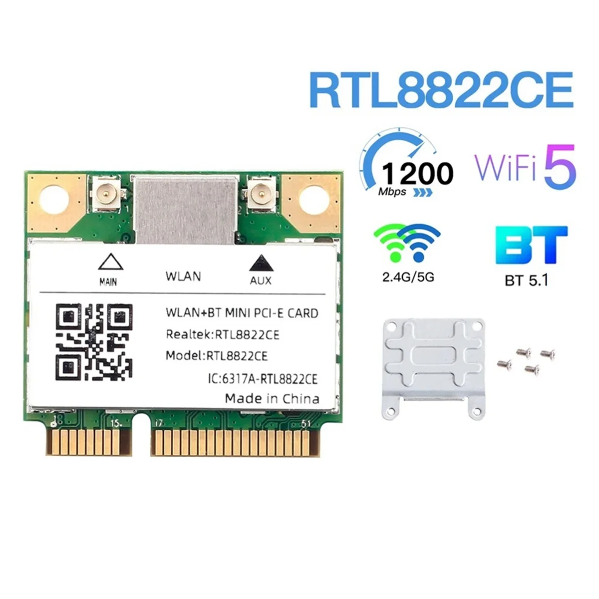 Carte réseau sans fil RTL8822CE, 1200Mbps, 2.4G, 5 mesurz, Stérilisation 11AC, WiFi, Mini PCIe, Bluetooth 5.1, Ordinateur portable, PC, Wind 10/11