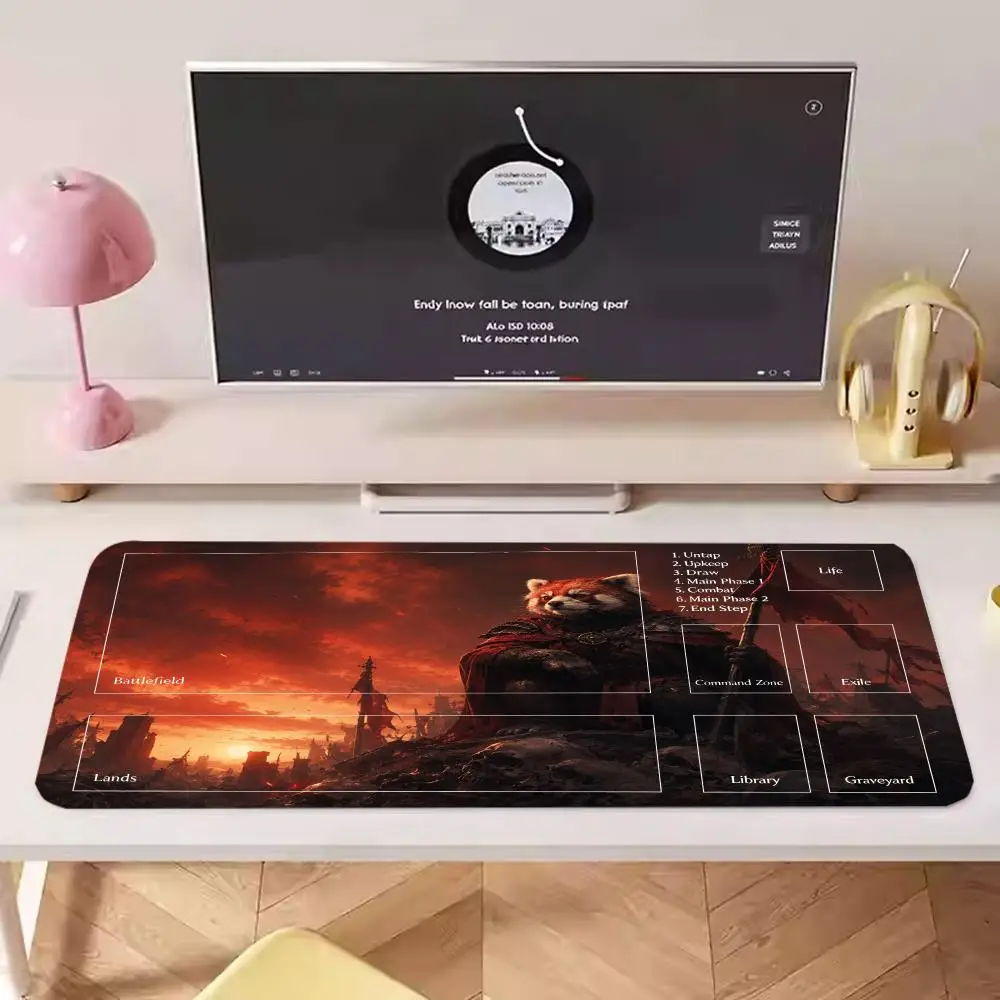 Dark Fantasy Red Panda Hero Table Mat Glorious Sunset War Art Design Large Size Mousepad For Laptop Gaming Workspace