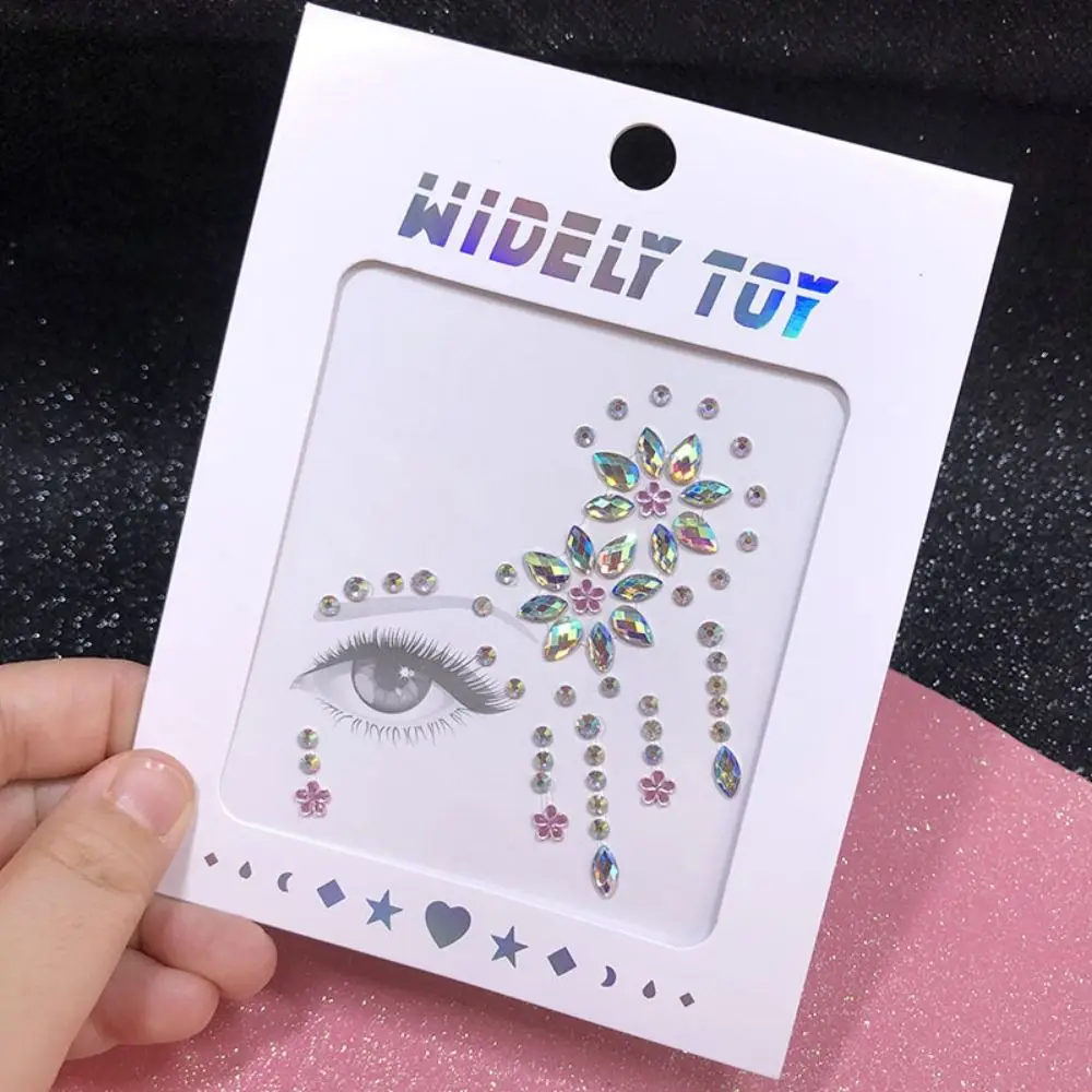 Waterproof 3D Rhinestones Sticker Glue Free Fake Tattoo Crystal Facials Sticker Colorful Disposable Temporary Tattoo Sticker
