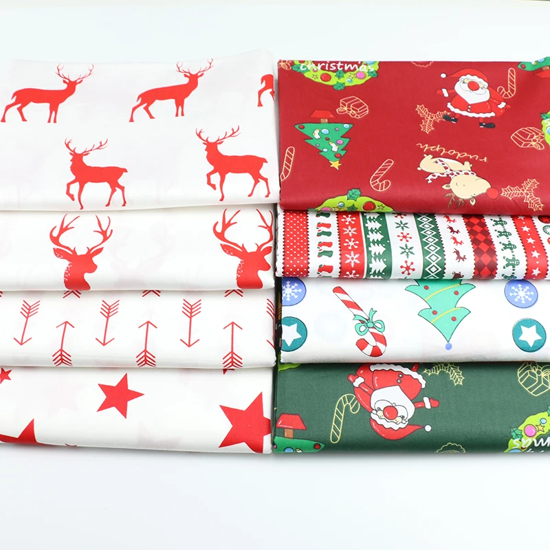 Half A Meter New Christmas Cotton Fabric For Quilting DIY Sewing Telas Christmas Tree Lollipop Santa Elk Design Fabric D20