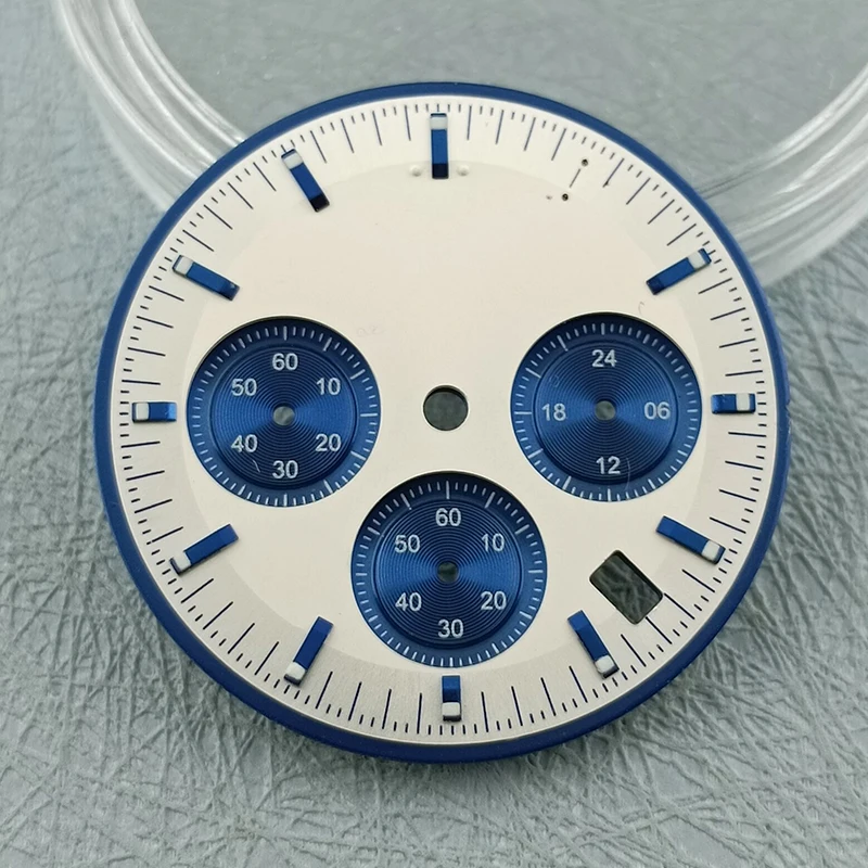 32.5mm Panda dial for vk63 movement Blue White Black sterile C3 luminous watch dial parts