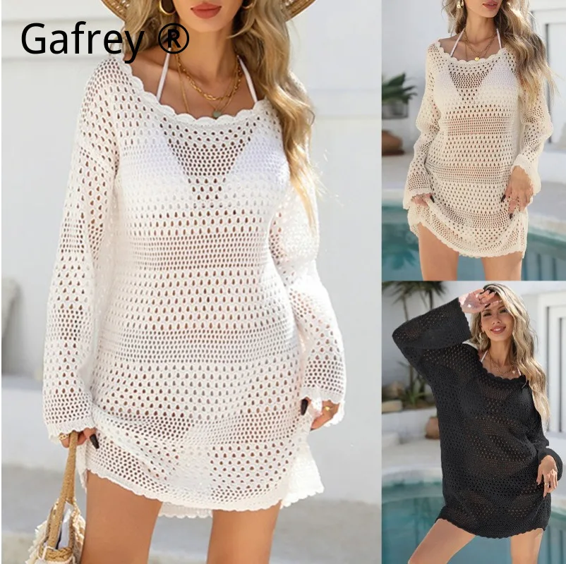 

Новое женское пляжное платье-накидка 2026 года с волнистым краем и вырезами, свободное повседневное солнцезащитное платье для плавания и отпуска