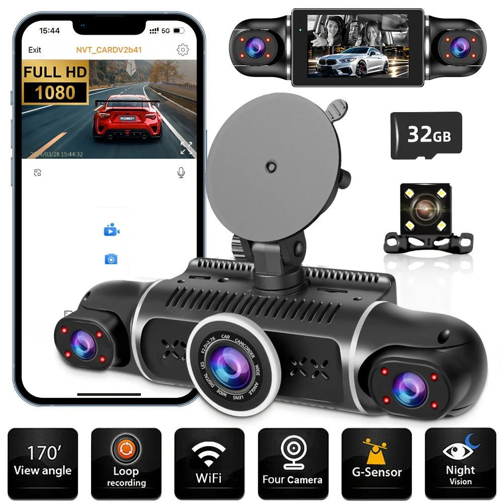 

FHD 1080P 3/4-канальный 360-градусный ° Видеорегистратор, Wi-Fi, инфракрасное ночное видение