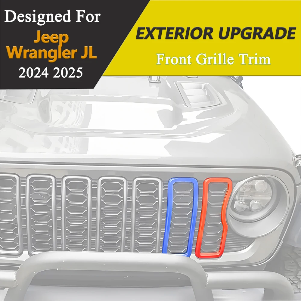 Car Front Grille Inserts Trim for Jeep Wrangler JL 2024-2026 2Pcs Blue Red Grille Ring Cover Sport Styling Exterior Accessories