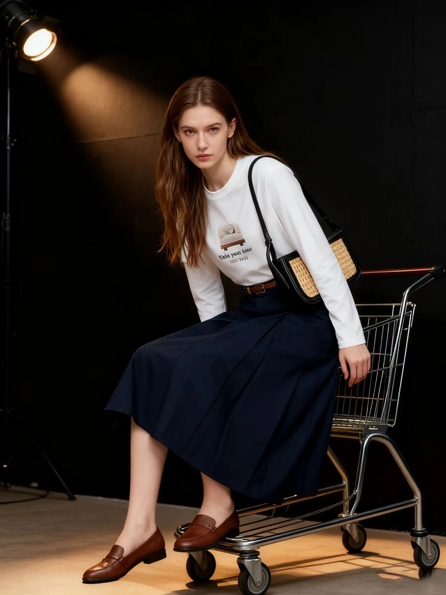 

Slimming High Waist Pleated Skirt HUAAPPUW Simple Sle Spring New Deep Blue Suit Skirt Women's High Waist Polyester Blend