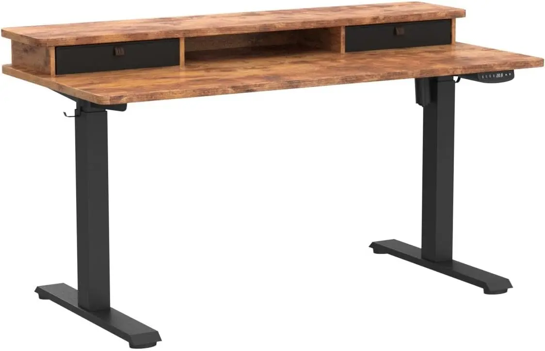 FEZIBO 55 x 24 inch in hoogte verstelbaar elektrisch sta-bureau met dubbele lade, sta-bureau met opbergplank, zit-sta-des