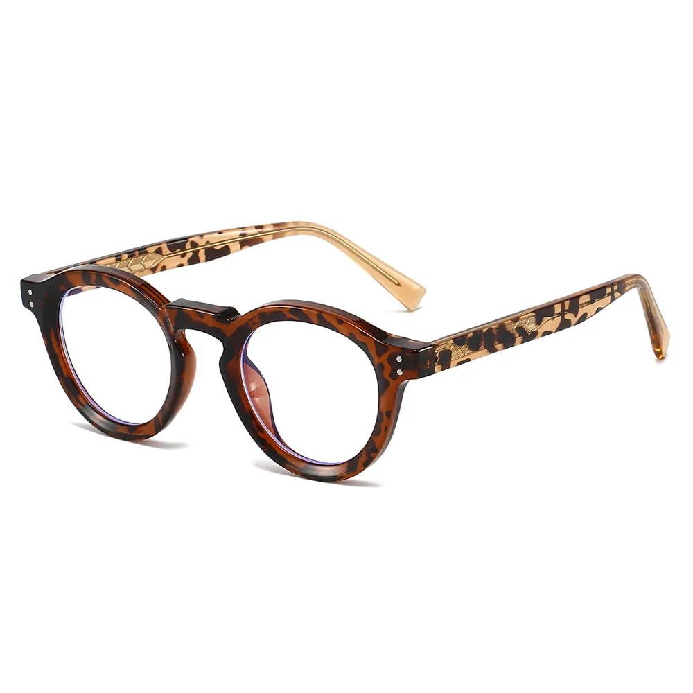 الرجعية موضة نظارات دائرية إطار الرجال TR90 المعادن الأساسية Ins كول مكافحة الضوء الأزرق النظارات البصرية اللون المرقعة النظارات #2