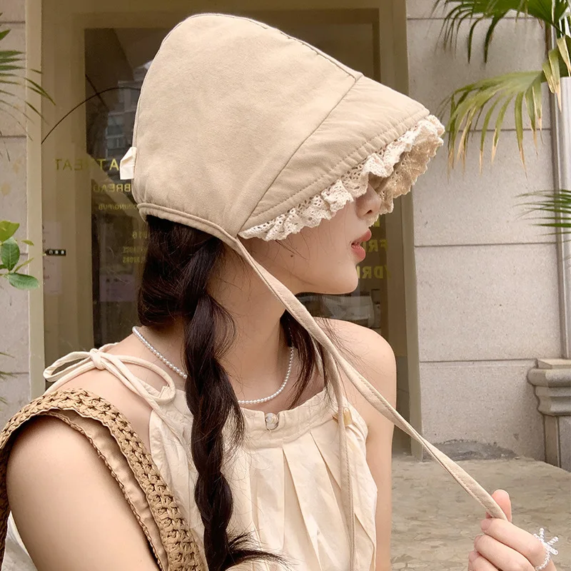 

French Cute Lace Loli Hat Summer Lace-up Court Hat Female Korean Foreign Style Sunshade Sunscreen Bucket Hat