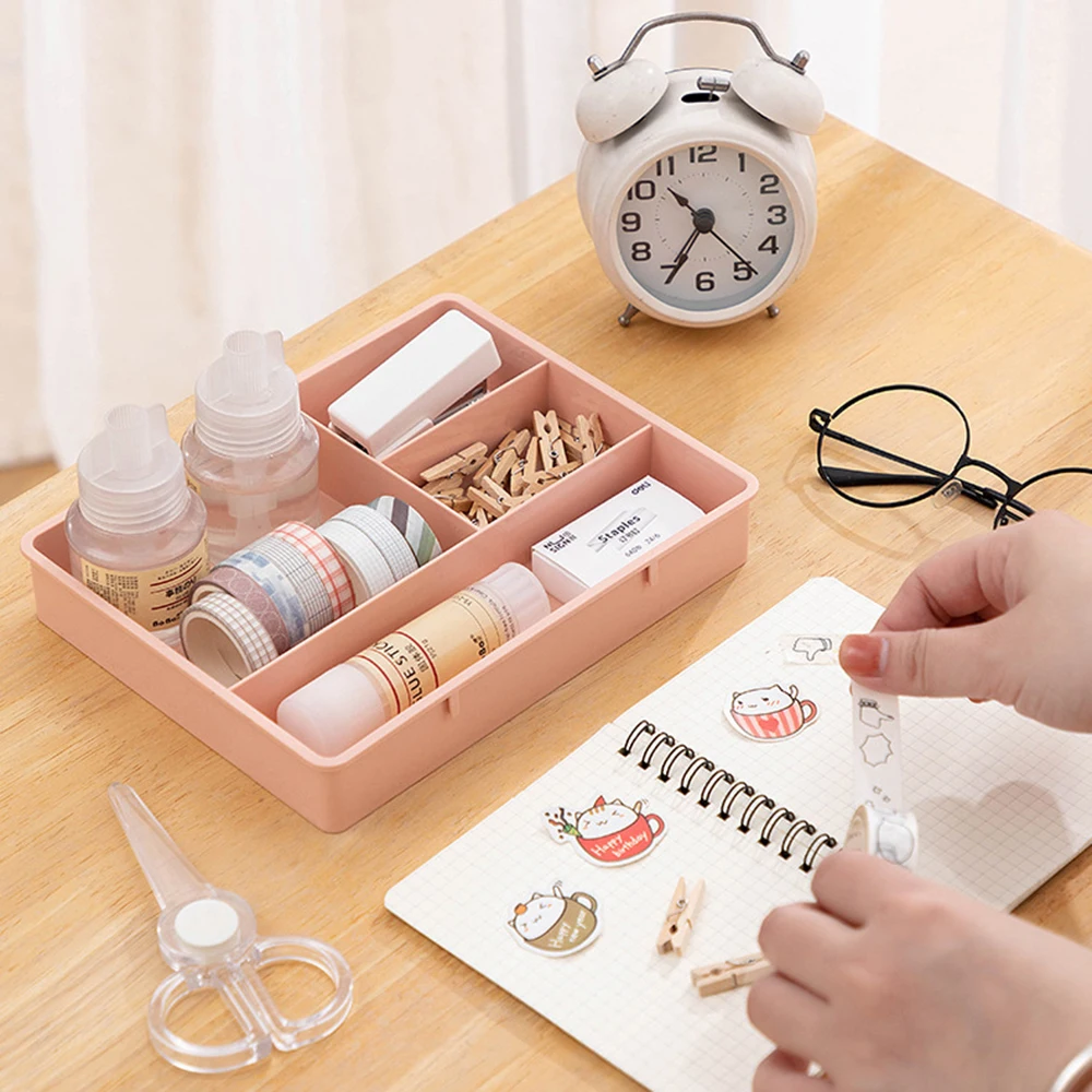 Desk Drawer Organizer Case 4 Grids Plastic Sundries Stationery Storage Box Home Office Drawer Divider Cosmetics Container