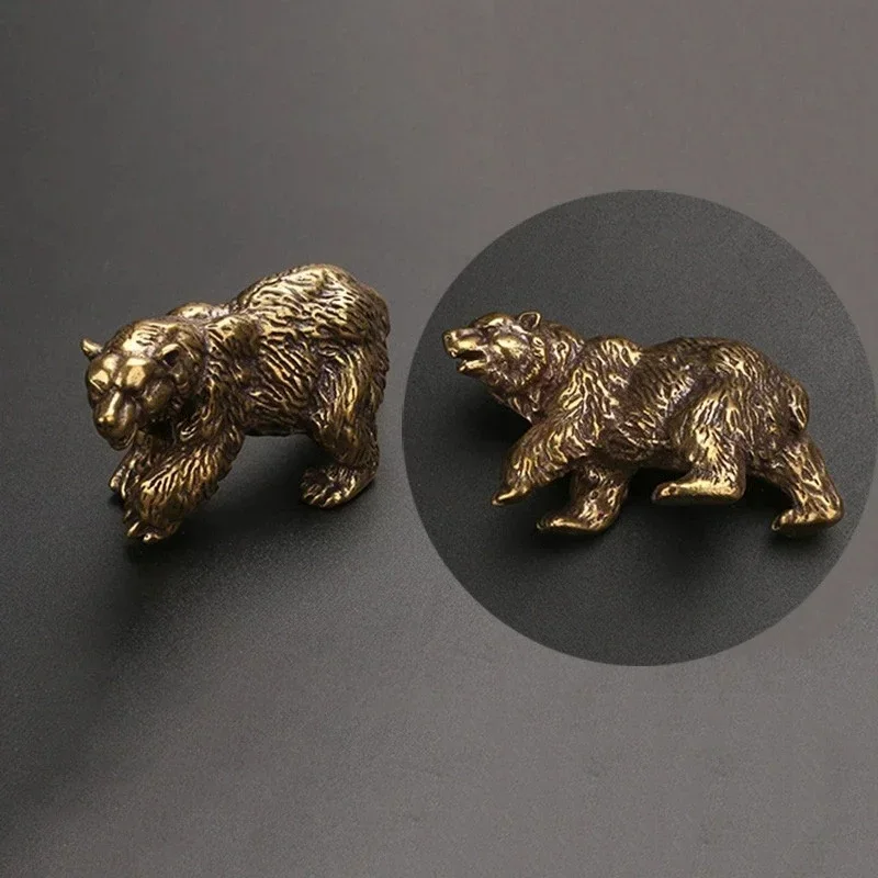 New 1Pc Solid Brass Brown Bear Statue Mini Polar Animal Figurine Tea Pet Desk Table Home Decoration Crafts Office Table Decor
