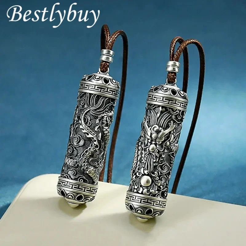 

New S999 Sterling Silver Retro Personality Domineering Coiled Dragon Pillar Pendant Boy Gift Free Shipping