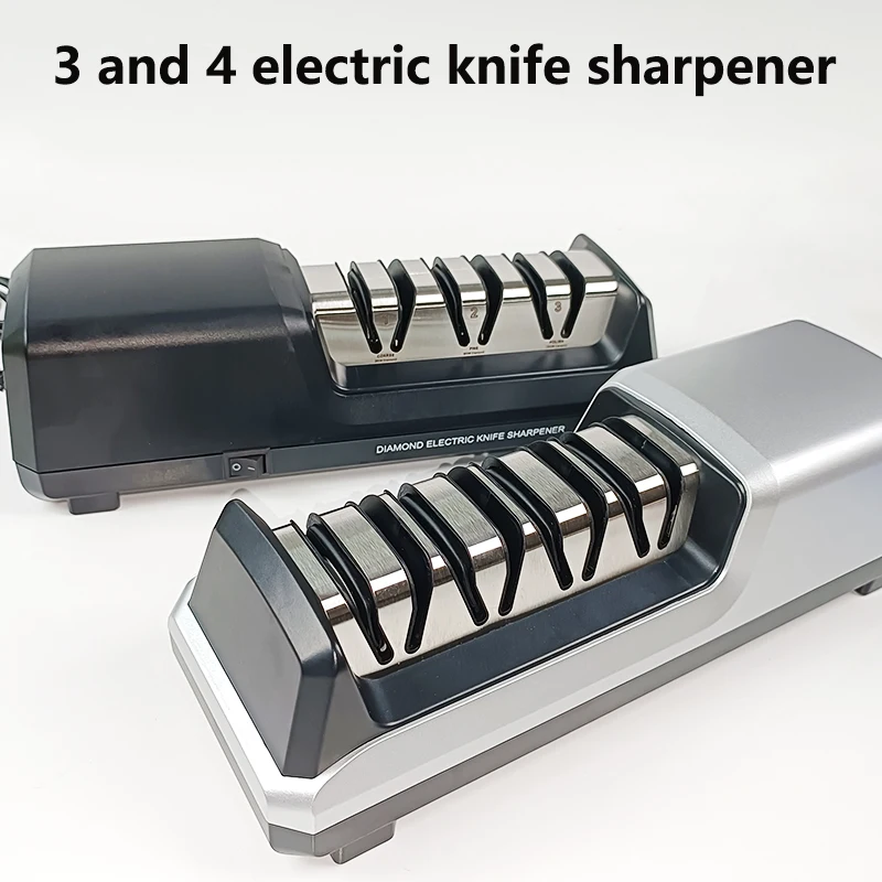 

НОВАЯ электрическая точилка для ножей 18 Вт, 3-4ступенчатая электрическая точилка для ножей — грубая/средняя/тонкая/керамика, алмазное колесо для кухни/члея/охоты