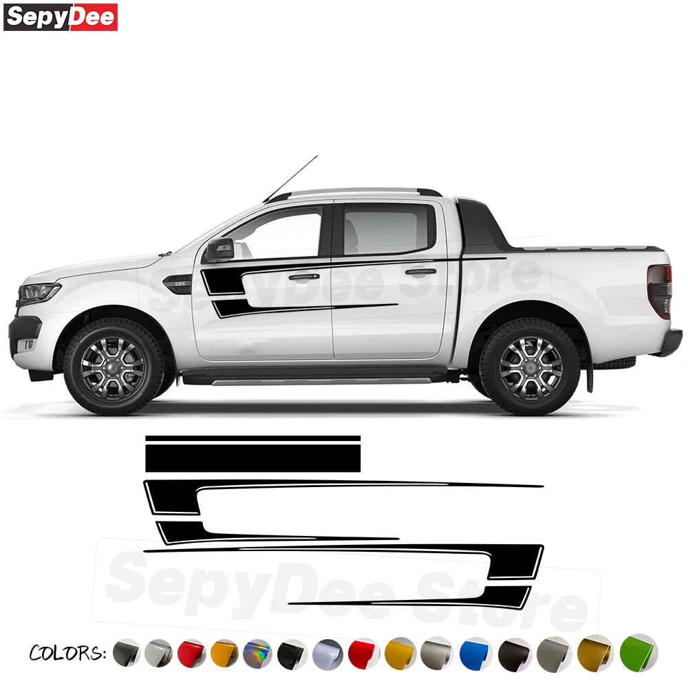 Car Body Door Side Stripes Kits Vinyl Film Decals for Ford Ranger Pickup Truck Hood Engine Cover Decor Sticker Car Accessories