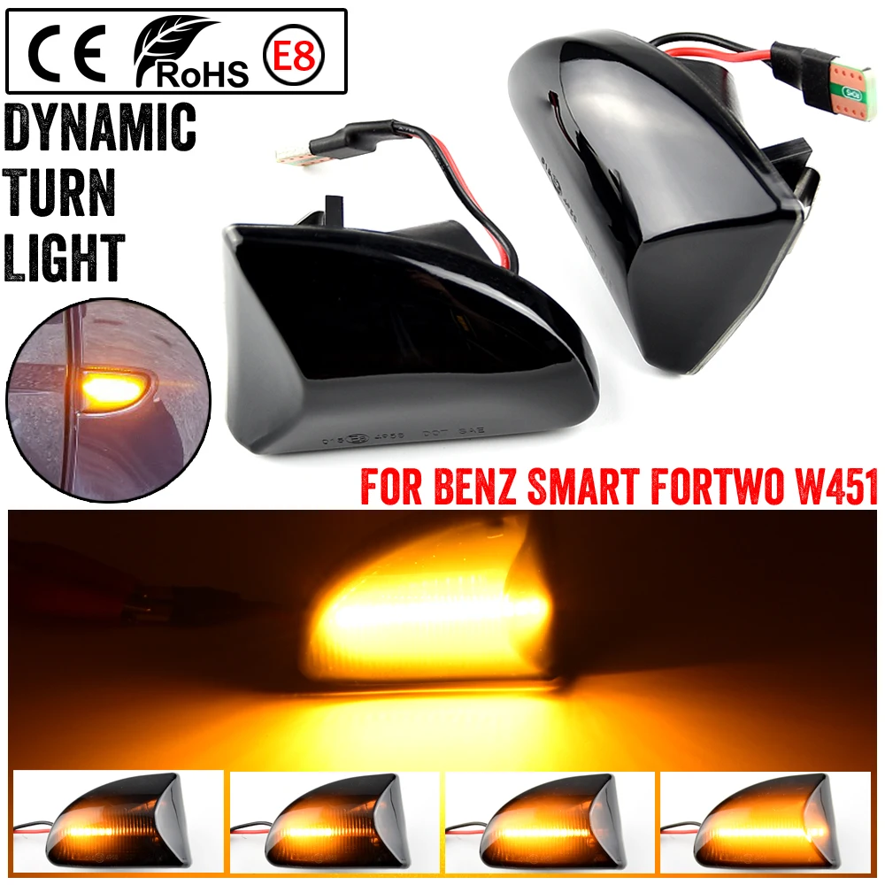 For Mercedes Benz Smart Fortwo W451Coupe Cabrio 2pcs LED Dynamic Side Marker Fender Light Turn Signal Light Amber Turn Lamp