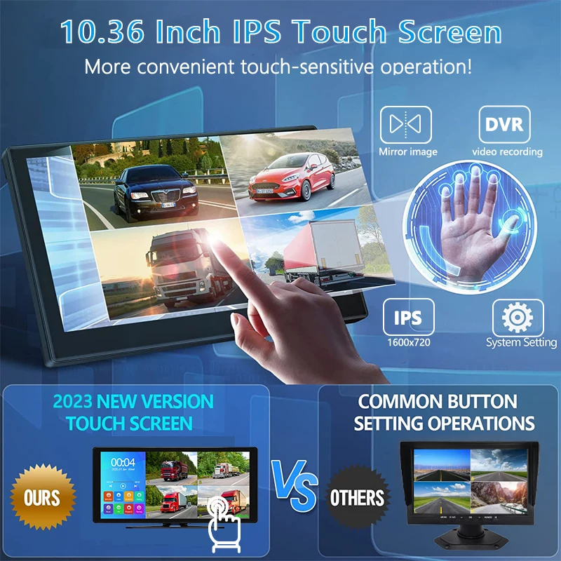 10.36 inch IPS Touch Screen Car Monitor 4CH Surveillance Camera AHD 1080P Color Night Vehicle Cam Systems Parking Video Recorder