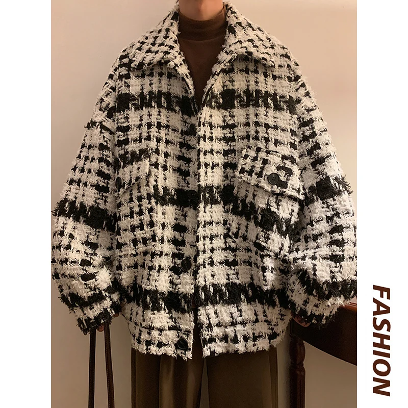 

Thiened Autumn Winter Men's Jaet Small Fraance Sle Cheered Turn-down Collar Upper Apparel High Premium Feeling Slim...