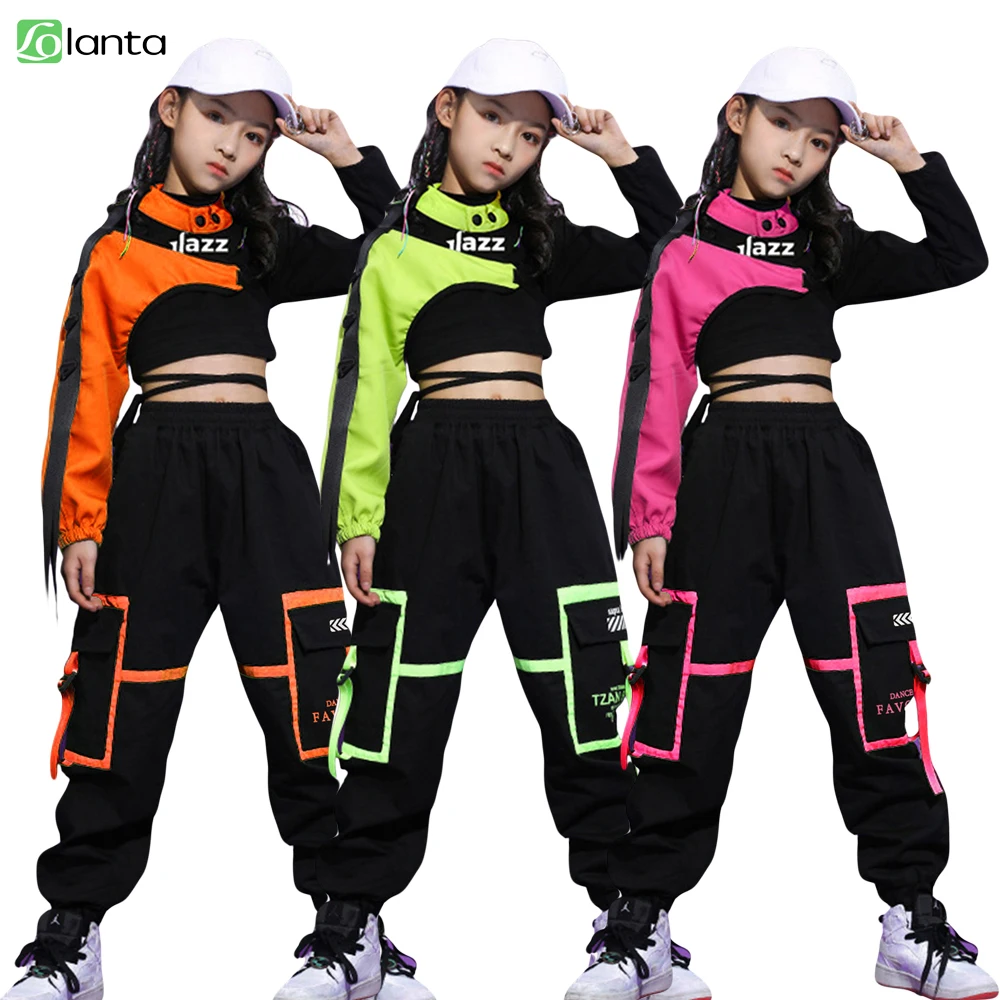 LOLANTA Girls Hip Hop Dance Clothes 3PCS Crop Top Cargo Pants Sets Active Outfits 4-16Years