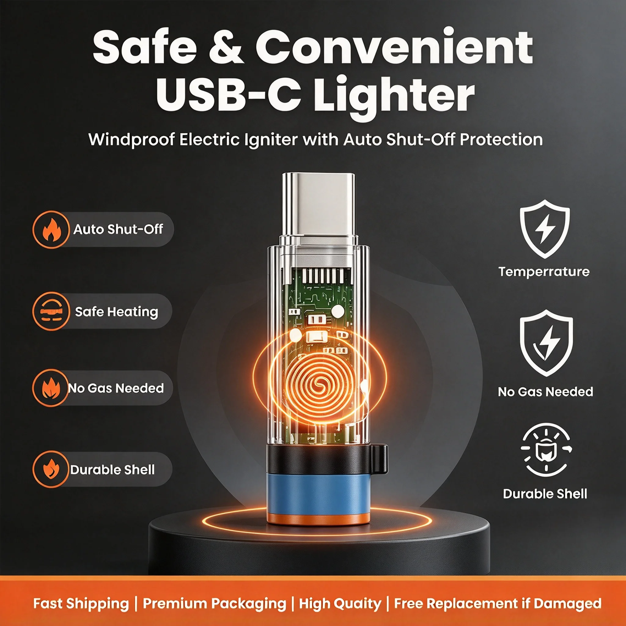 Portable Mini USB-C Rechargeable Electric Lighter Windproof Igniter for iPhone 15/16/17 Android Camping Outdoor Travel Accessory