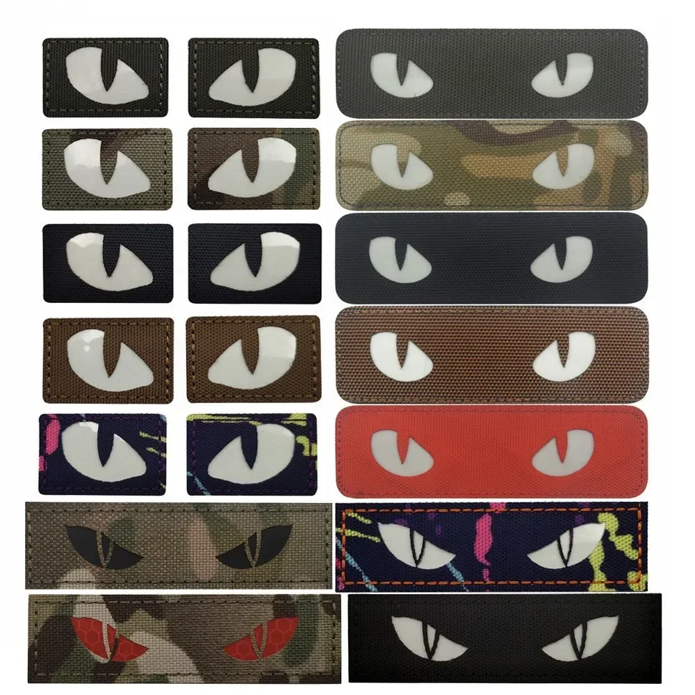 Cartoon Evil Cat Eyes Patch Embroidery Patches Hook and Loop Fastener Reflect Light Clothing Backpack Repair Sticker