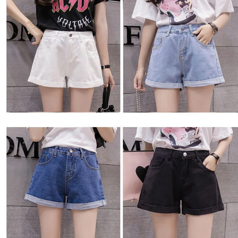 

High Waist Loose Slimming Women's Denim Shorts Straight Korean Style Plus Size Slimming Hole Design Versatile Trendy Hot Pants