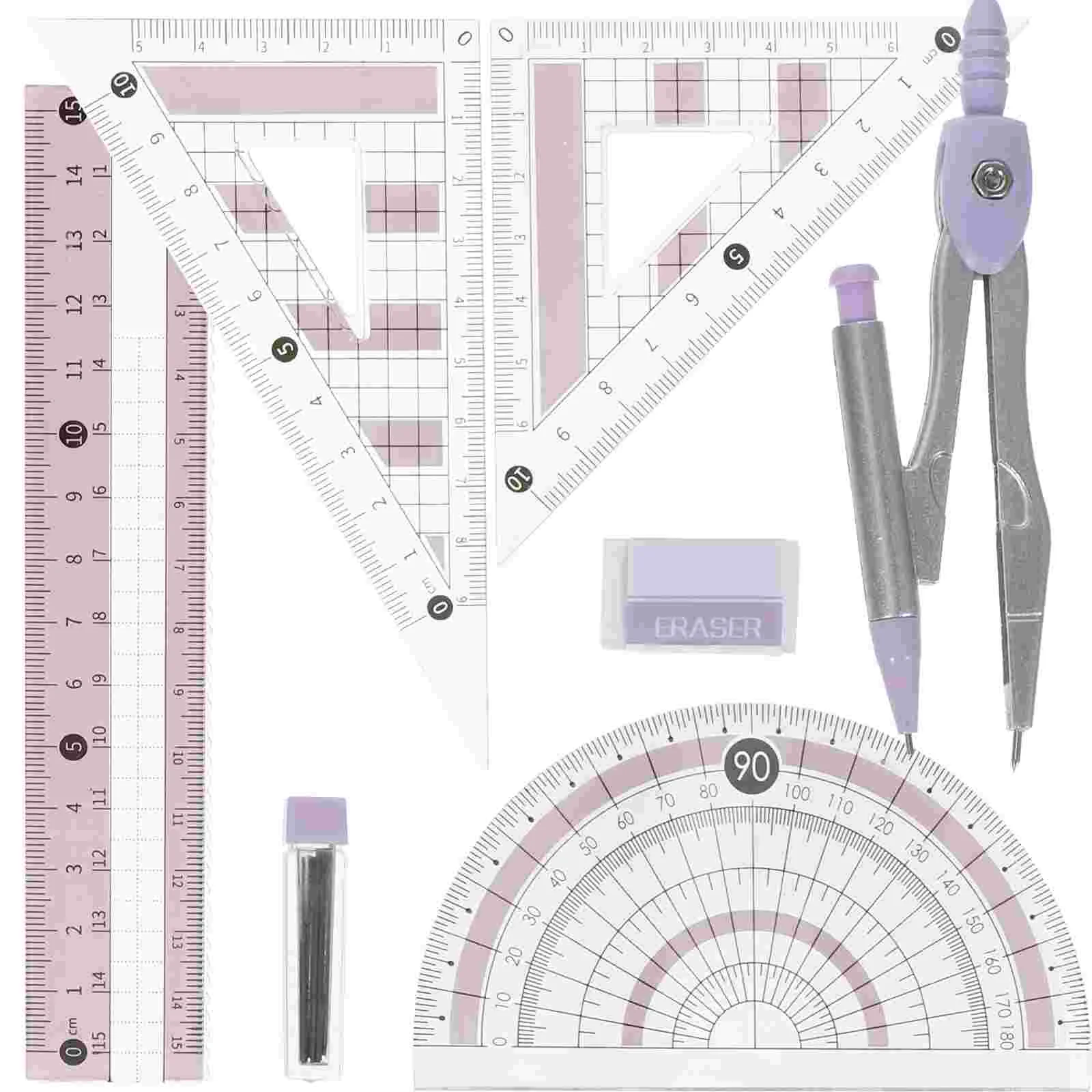 Ruler Set Triangle Student Stationery Compass Protractor for Geometry Scale Kids Drawing Professional